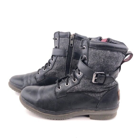 UGG Kesey Black Leather Winter Ankle Boots 6 - Picture 3 of 13